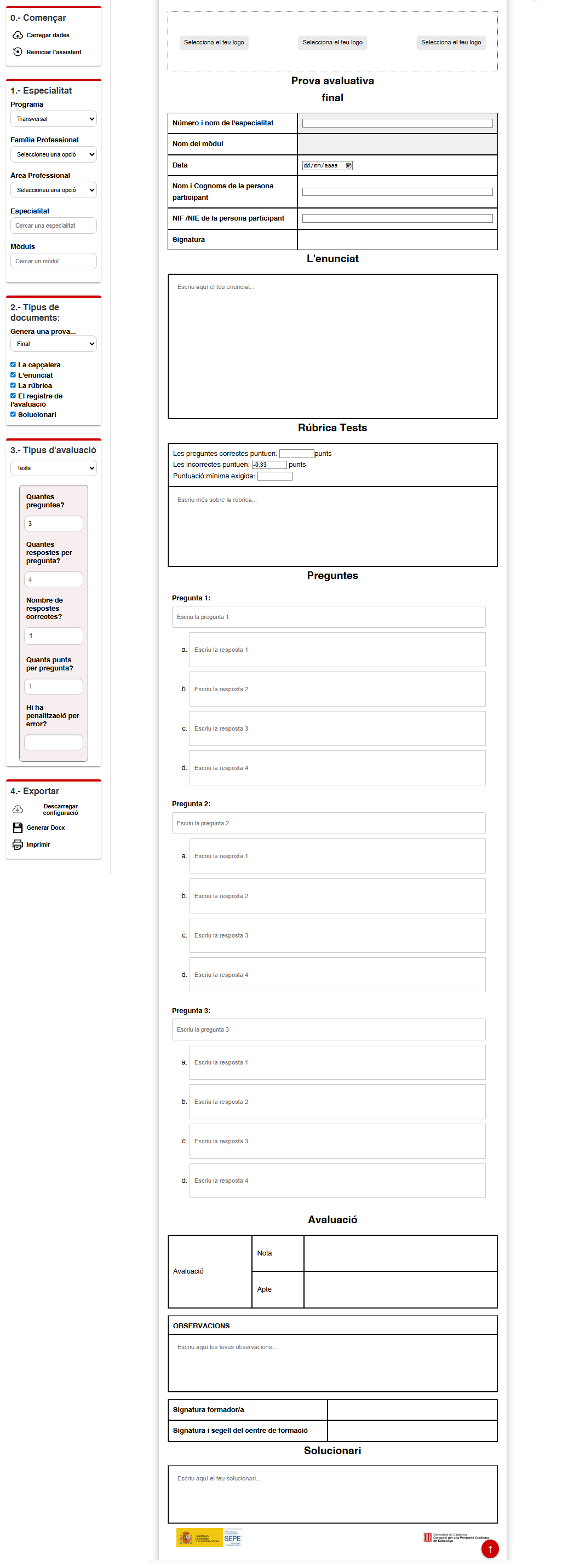 Captura del menú esquerra de la guia metodològica