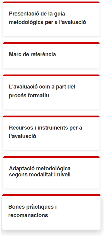 Captura del menú esquerra de la guia metodològica
