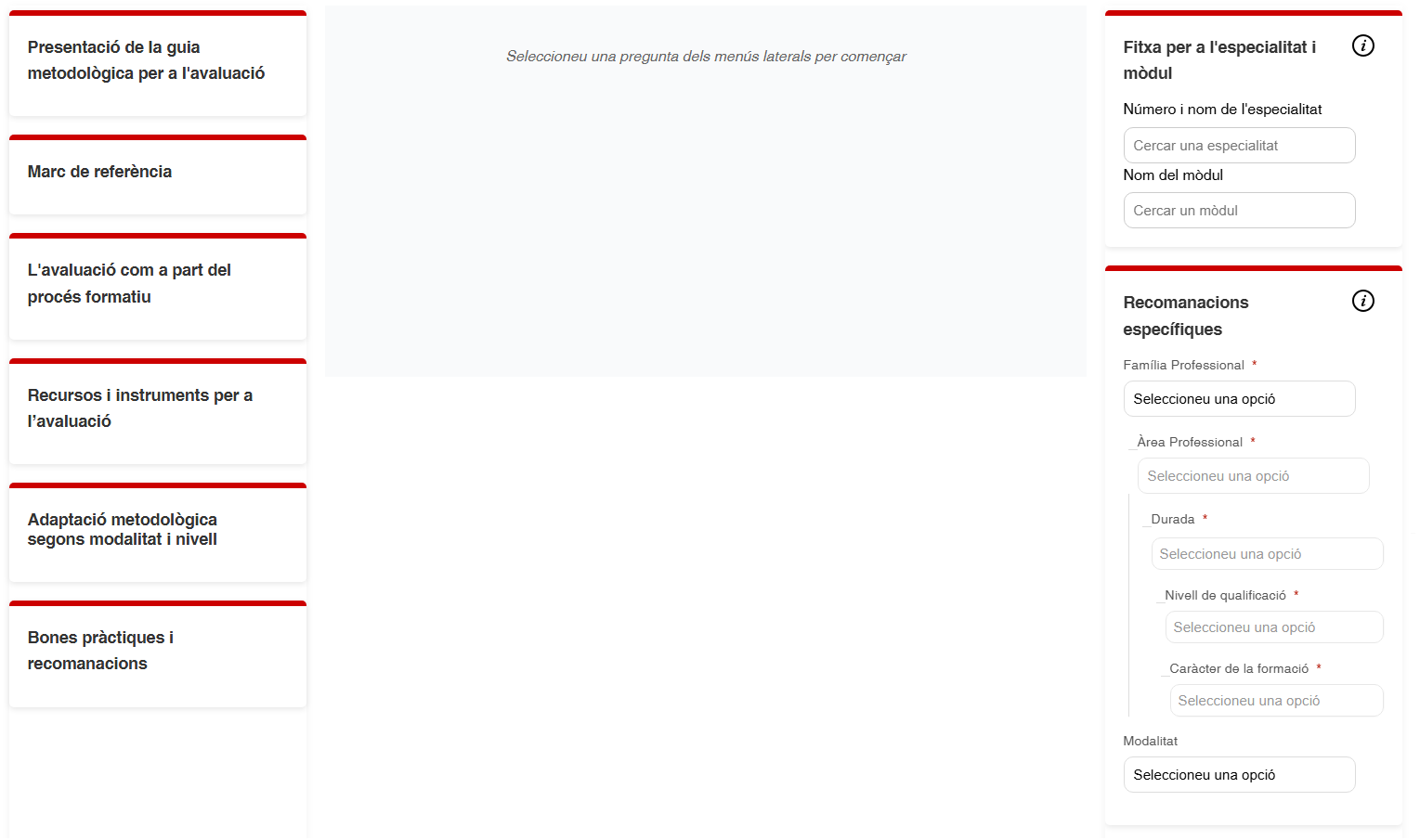 Captura del menú esquerra de la guia metodològica